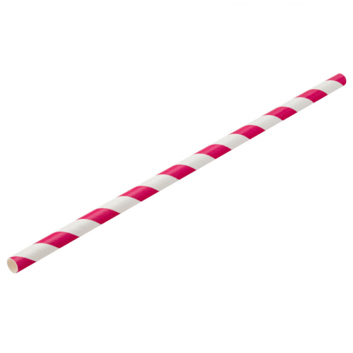 Striped Paper Straw Pink & White 8"
