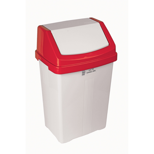 50L White Swing Bin Red Lid