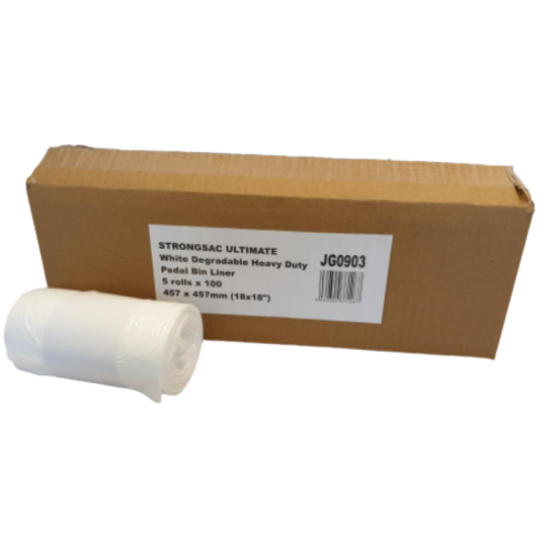 White Heavy Duty Pedal Bin Liner On a Roll 11" x 18" x 18" Box of 500