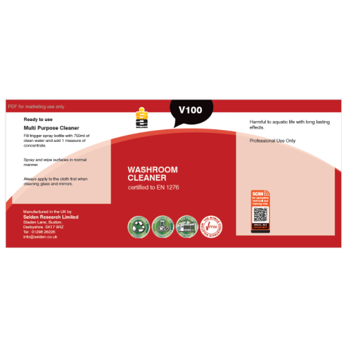 Trigger Spray Label: V-Mix Bactericidal Washroom Cleaner Concentrate 1L EN 1276